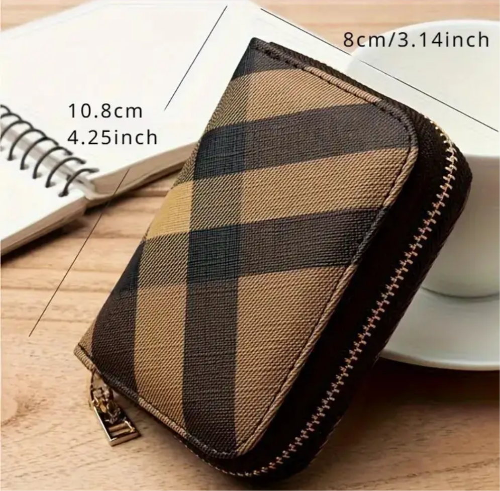 Plaid Credit Wallet, Tan