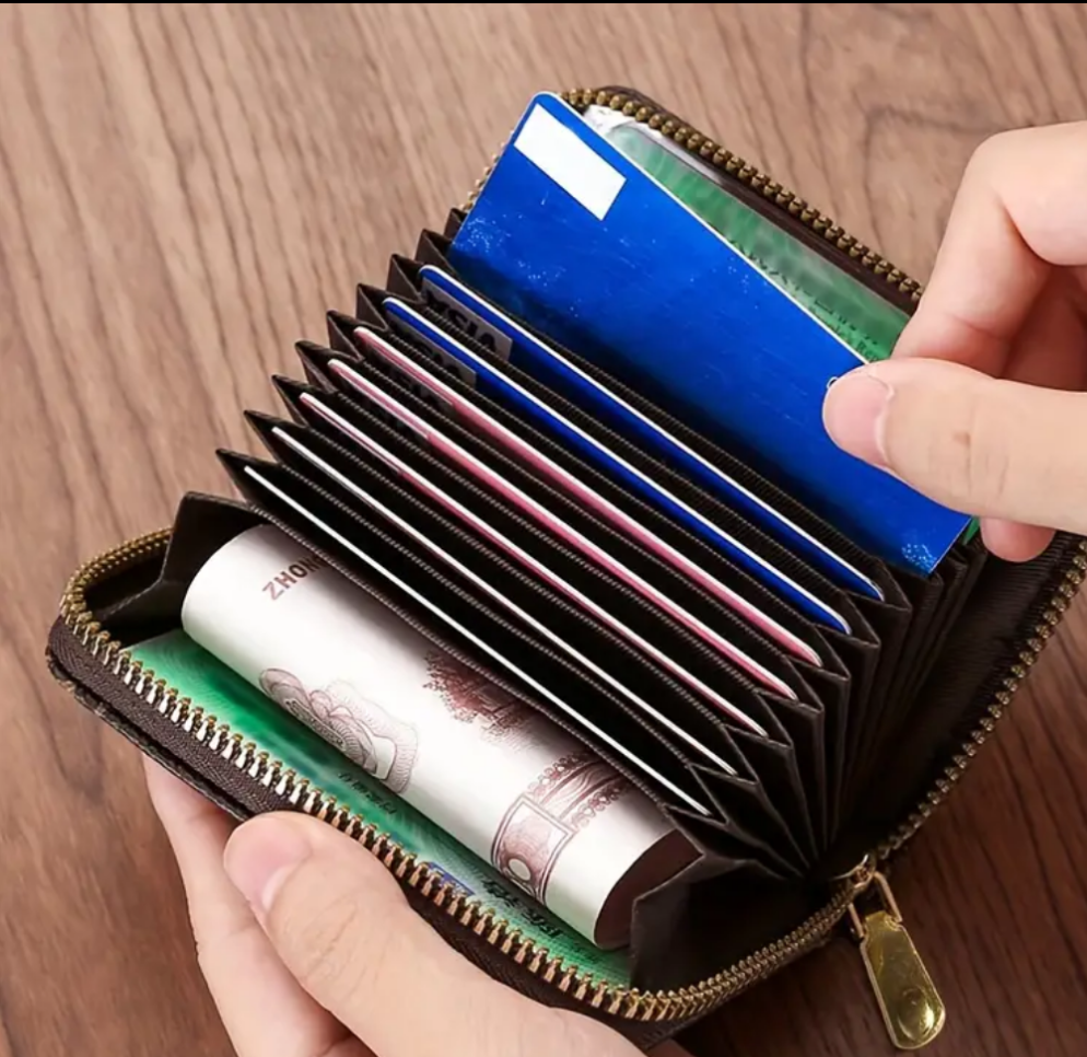 Plaid Credit Wallet, Tan