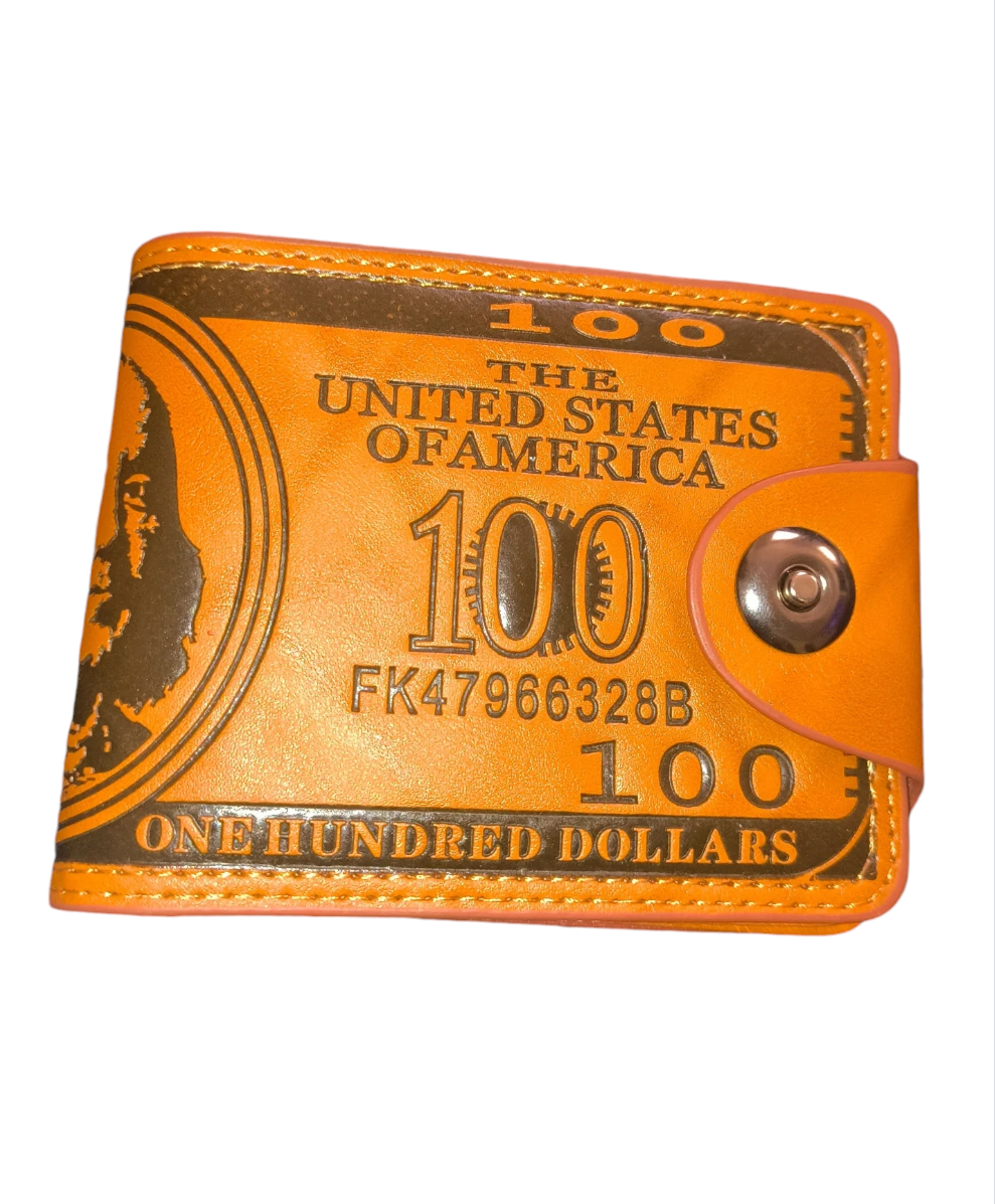 Stylish Leather Wallet With 100 Money Logo, Brown
