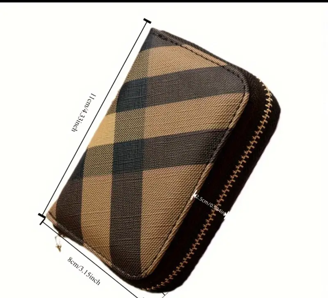 Plaid Credit Wallet, Tan