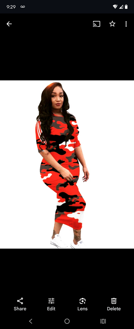 Ladies Red Army Fatigue Maxi Dress