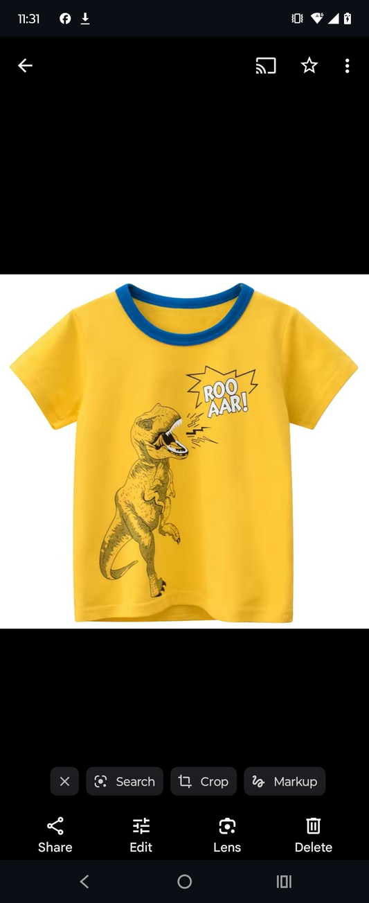 Little Boys Dinosaur T-Shirt, Yellow