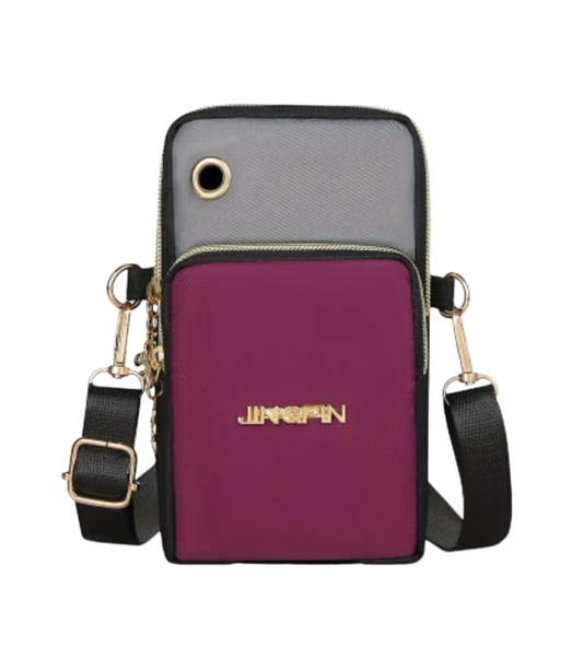 Nylon Crossbody Phone Bag, Purple & Gray